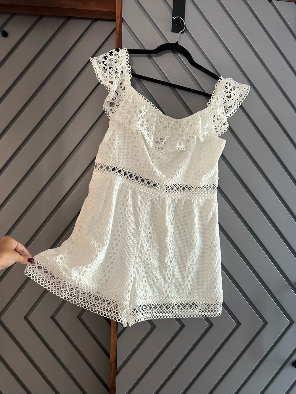 White Eyelet Lace Trim Women’s Top